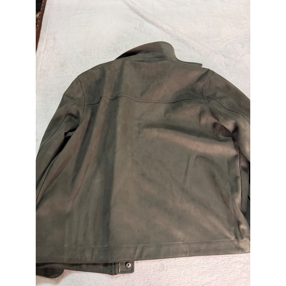 Banana Republic Mens XL Vegan Suede Trucker Jacket Olive Green Full Zip Utility - Picture 12 of 13